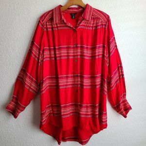 Intro Red Plaid Button Down Blouse